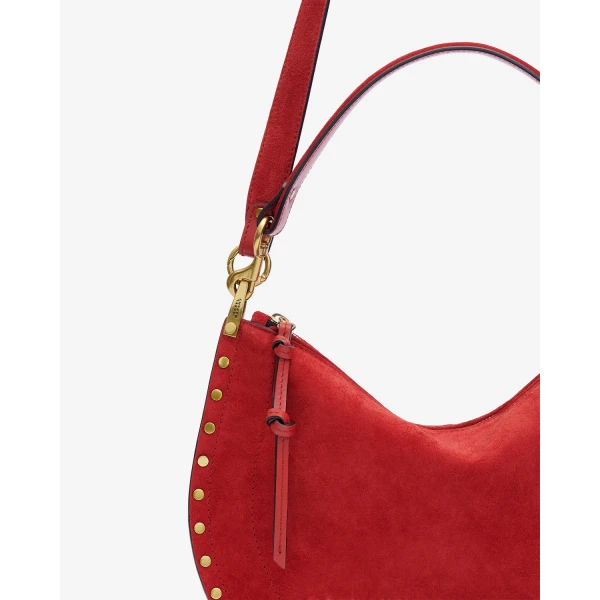 Isabel Marant Oskan Soft Zip Bag in Suede Leather in Scarlet Red | Shoulder & Crossbody Bags | Coveti