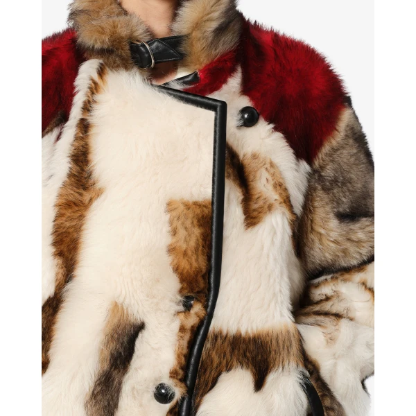 Isabel Marant Roama Shearling Coat in Ecru and Red | Coats | Coveti