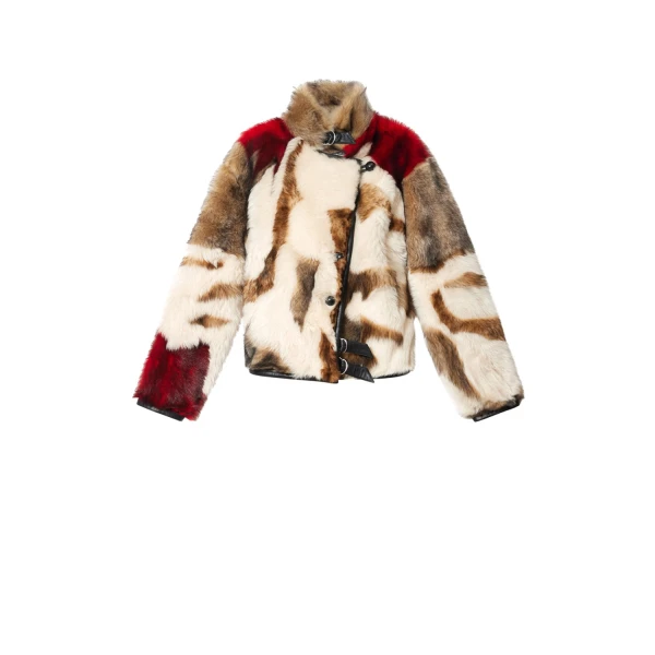 Isabel Marant Roama Shearling Coat in Ecru and Red | Women | Coveti