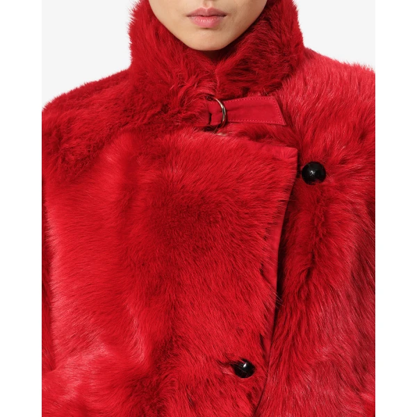 Isabel Marant Roama Shearling Coat in Red | Coats | Coveti