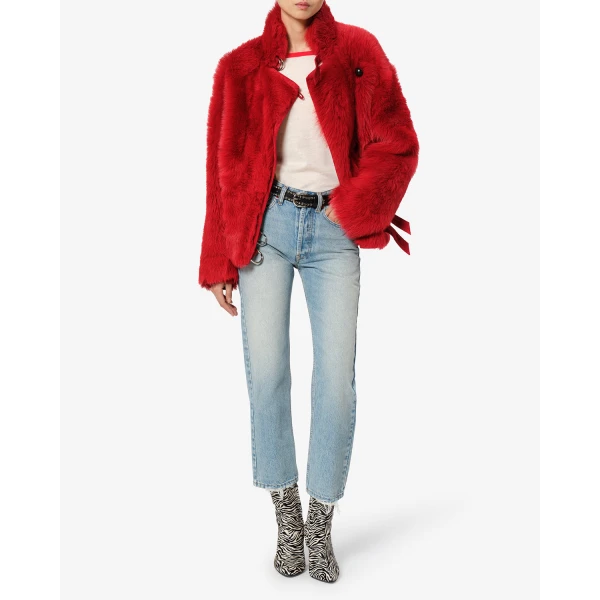 Isabel Marant Roama Shearling Coat in Red | Coats | Coveti