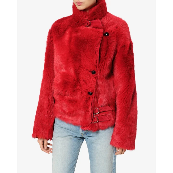 Isabel Marant Roama Shearling Coat in Red | Coats | Coveti