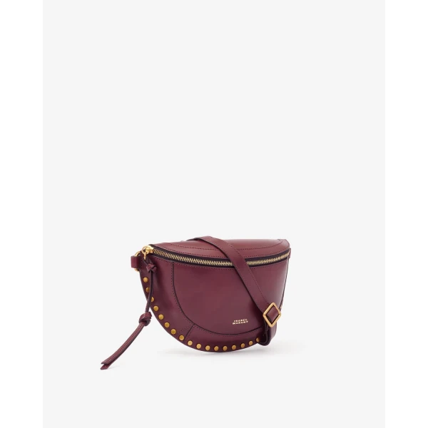 Isabel Marant Skano Belt Bag in Leather, Burgundy | Belt Bags | Coveti