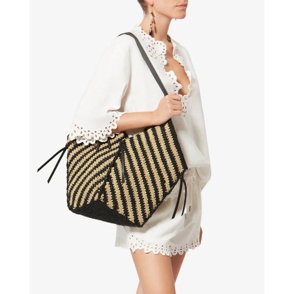 Isabel Marant Tampa Bag in Black and Natural | Shoulder & Crossbody Bags | Coveti