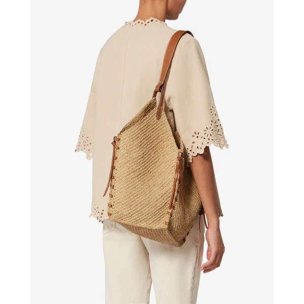 Isabel Marant Tampa Bag in Natural and Cognac | Shoulder & Crossbody Bags | Coveti