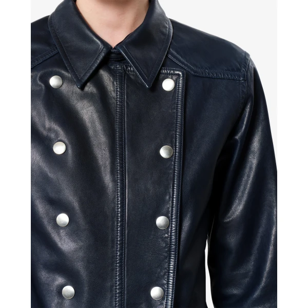 Isabel Marant Valdy Leather Shirt in Dark Navy | Shirts | Coveti