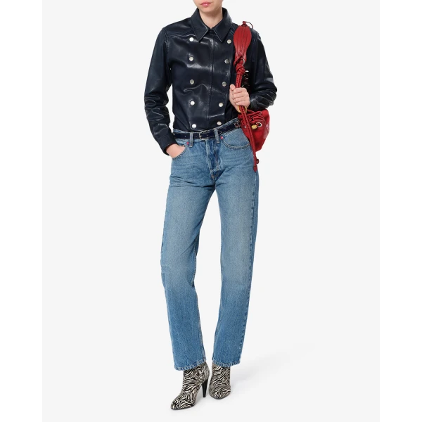 Isabel Marant Valdy Leather Shirt in Dark Navy | Shirts | Coveti