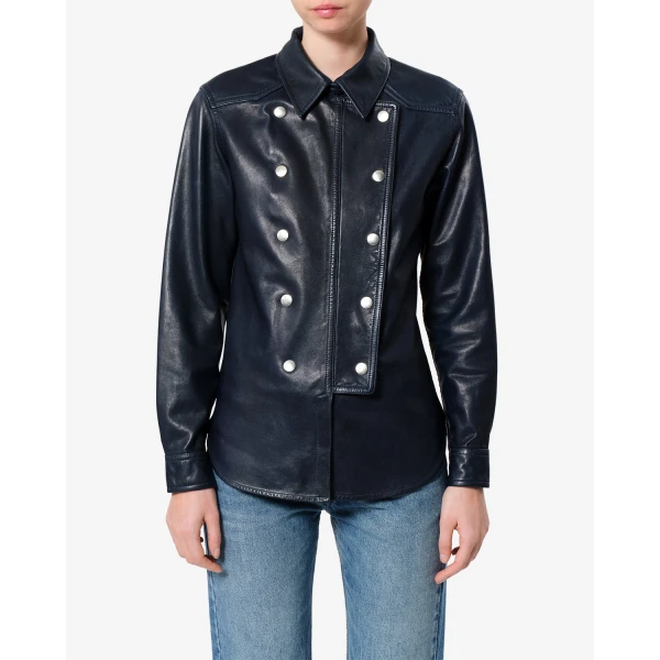 Isabel Marant Valdy Leather Shirt in Dark Navy | Shirts | Coveti