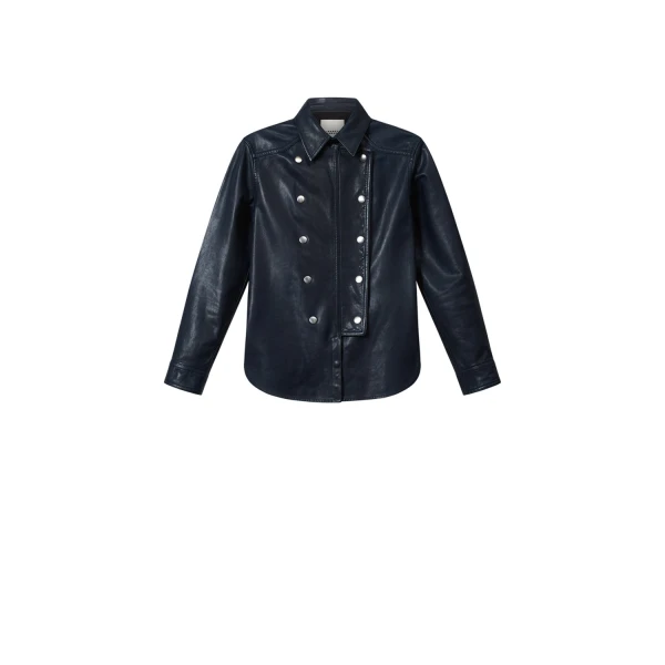 Valdy Leather Shirt in Dark Navy
