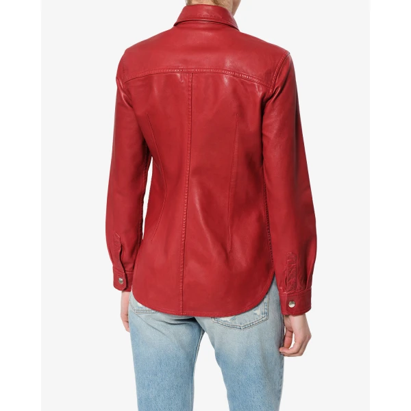Isabel Marant Valdy Leather Shirt in Red | Shirts | Coveti