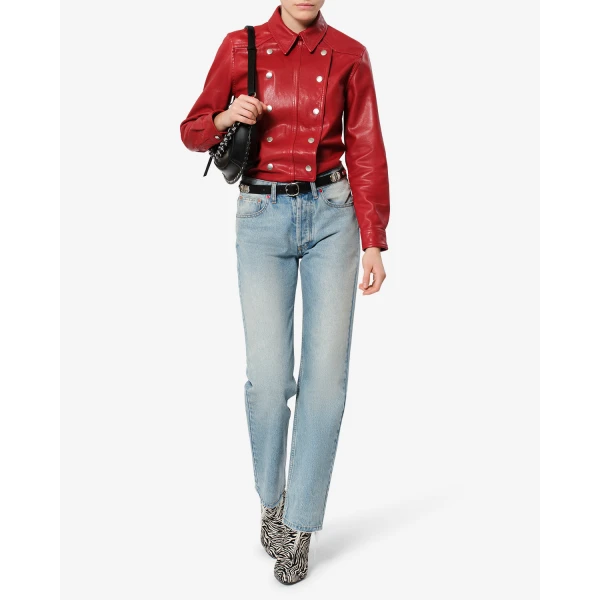 Isabel Marant Valdy Leather Shirt in Red | Shirts | Coveti