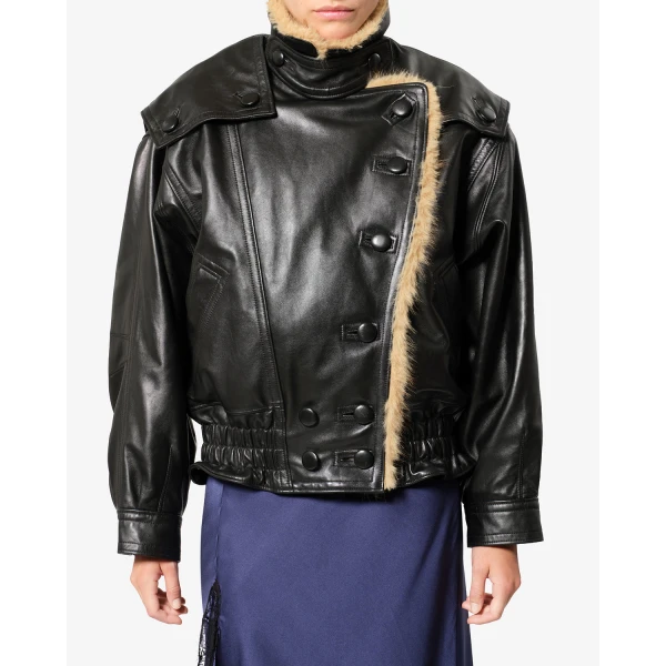 Isabel Marant Valina Leather Jacket in Black | Leather Jackets | Coveti