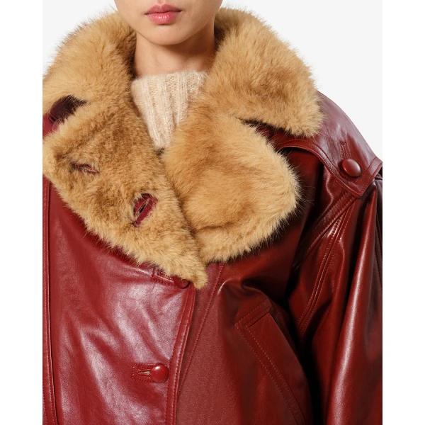 Isabel Marant Valina Leather Jacket in Deep Red | Leather Jackets | Coveti