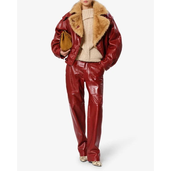 Isabel Marant Valina Leather Jacket in Deep Red | Leather Jackets | Coveti