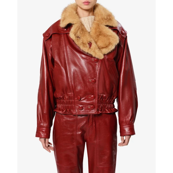 Isabel Marant Valina Leather Jacket in Deep Red | Leather Jackets | Coveti