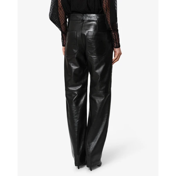 Isabel Marant Valka Leather Pants in Black | Wide leg pants | Coveti