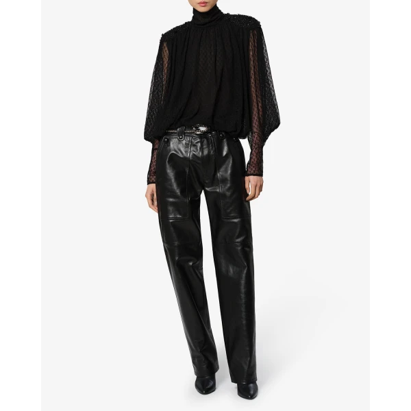 Isabel Marant Valka Leather Pants in Black | Wide leg pants | Coveti