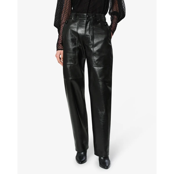 Isabel Marant Valka Leather Pants in Black | Wide leg pants | Coveti