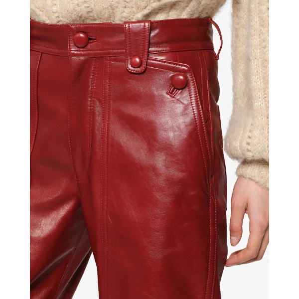 Isabel Marant Valka Leather Pants in Deep Red | Wide leg pants | Coveti
