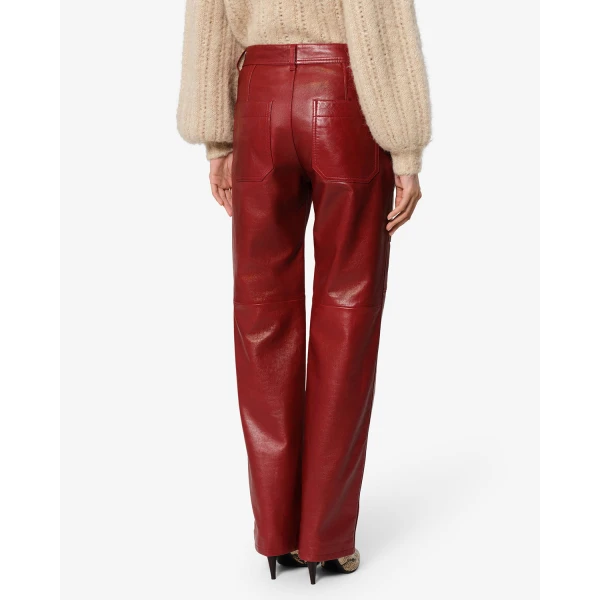 Isabel Marant Valka Leather Pants in Deep Red | Wide leg pants | Coveti