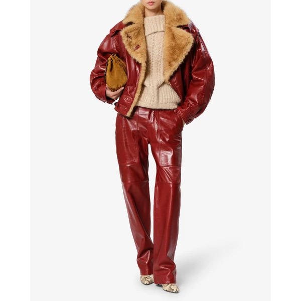 Isabel Marant Valka Leather Pants in Deep Red | Wide leg pants | Coveti