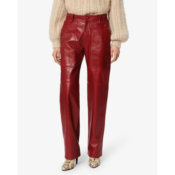 Isabel Marant Valka Leather Pants in Deep Red | Wide leg pants | Coveti