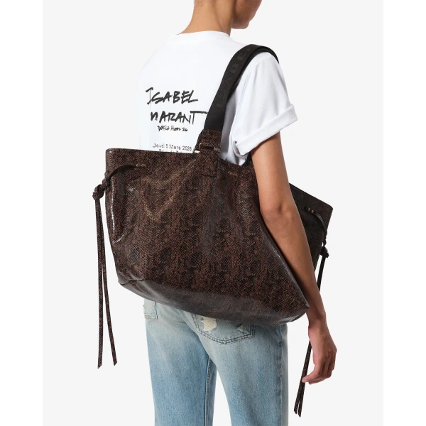 Isabel Marant Wardy Bag in Python-Effect Leather, Mocha | Totes & Top-Handle Bags | Coveti