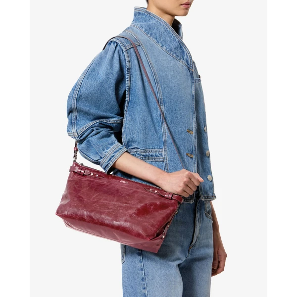 Isabel Marant Winna Grained Leather Bag in Burgundy | Shoulder & Crossbody Bags | Coveti