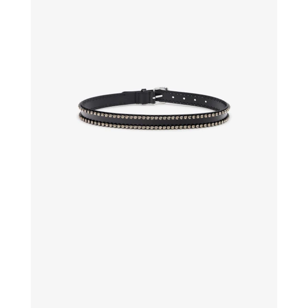 Isabel Marant Zap Leather Belt in Black and Palladium | Belts | Coveti
