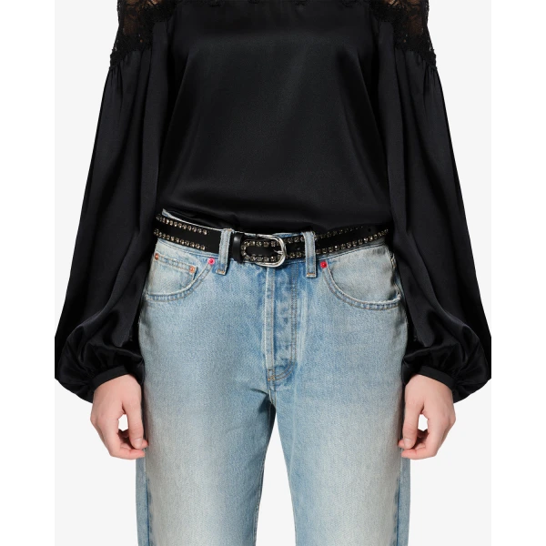 Isabel Marant Zap Leather Belt in Black and Palladium | Belts | Coveti