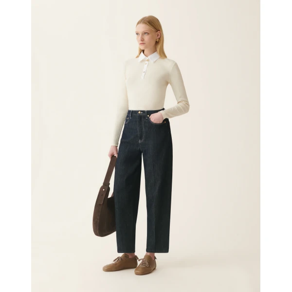 Fabiana Filippi Ribbed Cotton Jersey Long-Sleeved T-shirt in Butter