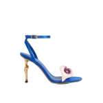 JW PEI Alivia Calla Lily Gold Metal Heel Sandals in Royal Blue | Sandals | Coveti