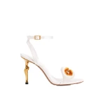 JW PEI Alivia Calla Lily Gold Metal Heel Sandals in White | Sandals | Coveti