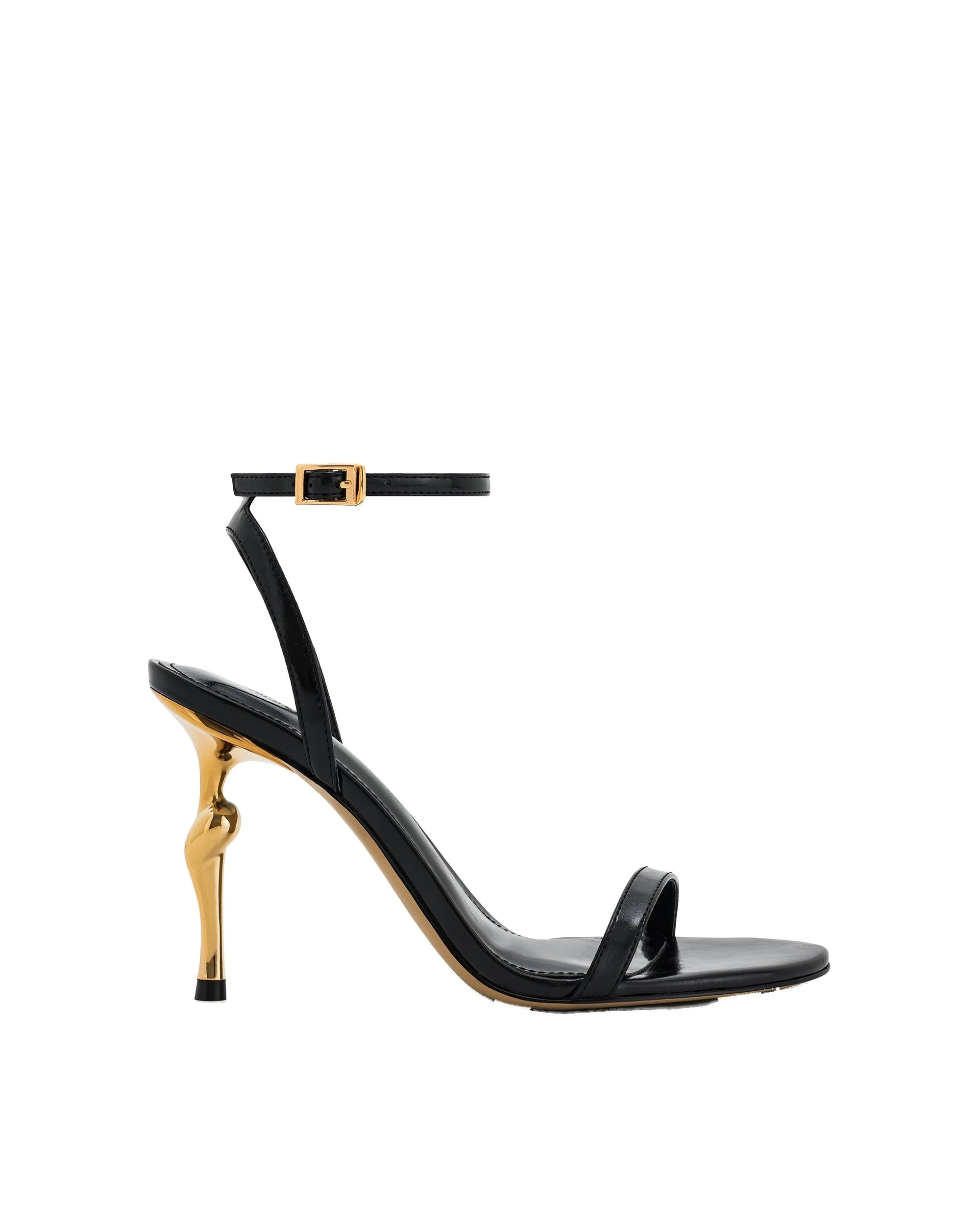 JW PEI Alivia Gold Metal Heel Sandals in Black JW PEI Alivia Gold Metal Heel Sandals in Black | Sandals | Coveti