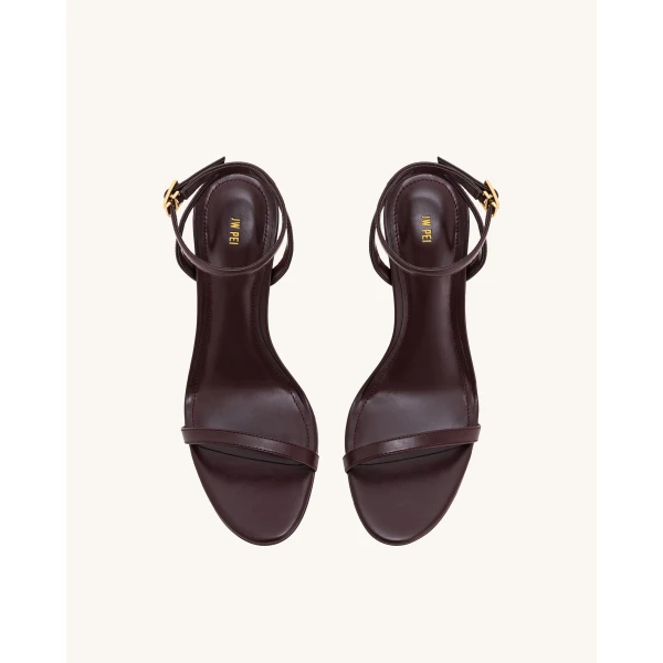 JW PEI Alivia Gold Metal Heel Sandals in Claret Red | Sandals | Coveti