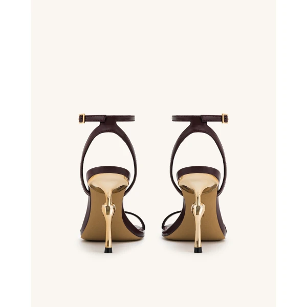 JW PEI Alivia Gold Metal Heel Sandals in Claret Red | Sandals | Coveti