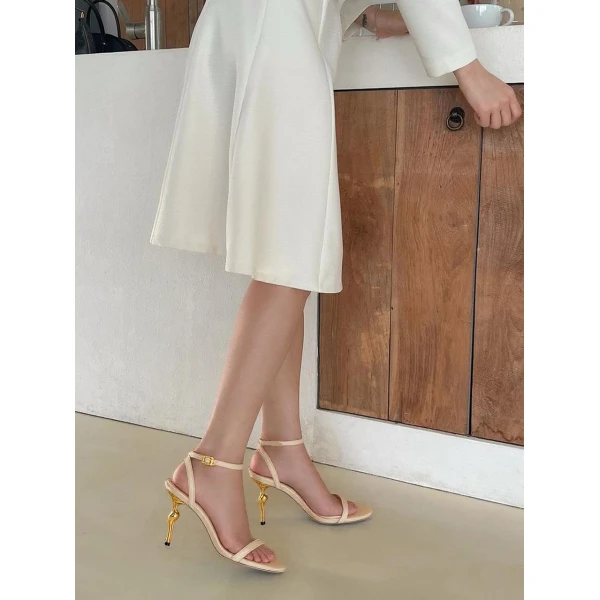 JW PEI Alivia Gold Metal Heel Sandals in Khaki | Sandals | Coveti