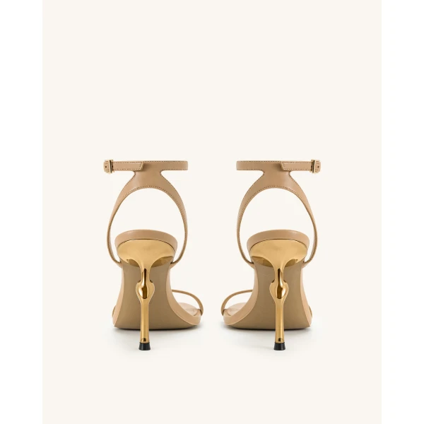 JW PEI Alivia Gold Metal Heel Sandals in Khaki | Sandals | Coveti