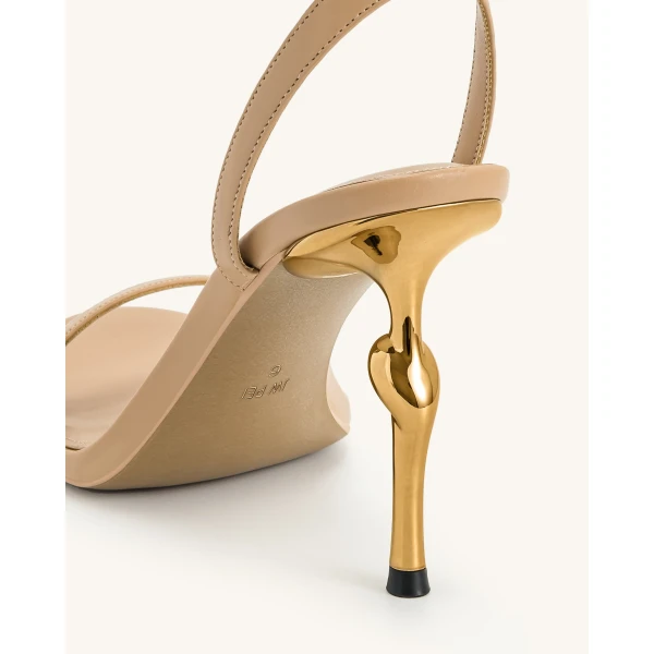 JW PEI Alivia Gold Metal Heel Sandals in Khaki | Sandals | Coveti