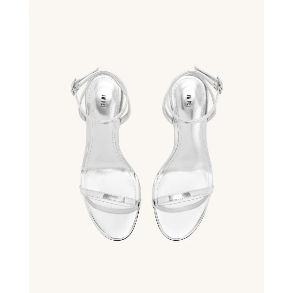JW PEI Alivia Gold Metal Heel Sandals in Silver | Sandals | Coveti