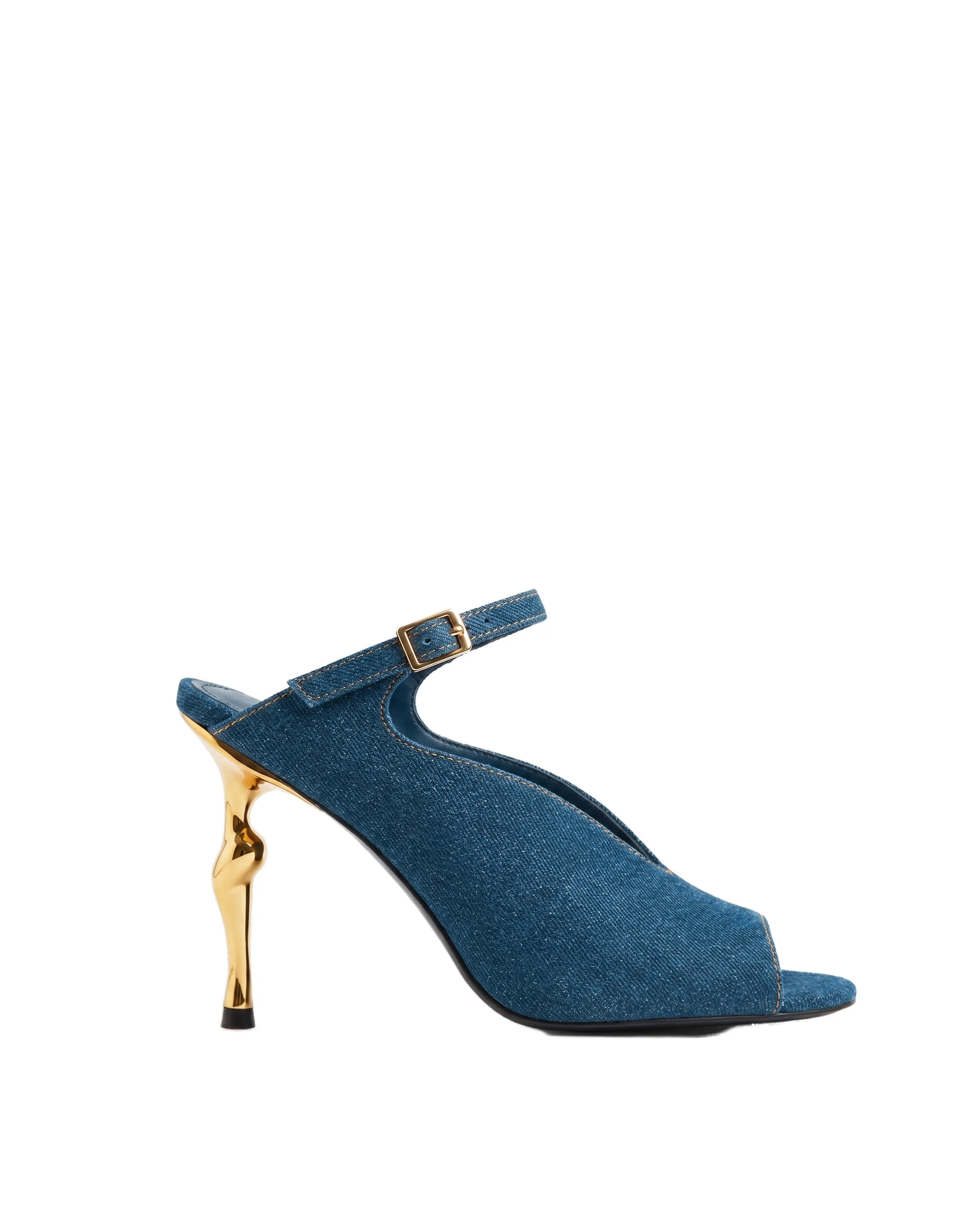 JW PEI Alivia Gold Metal Peep-Toe Heels in Denim Blue JW PEI Alivia Gold Metal Peep-Toe Heels in Denim Blue | Heels | Coveti