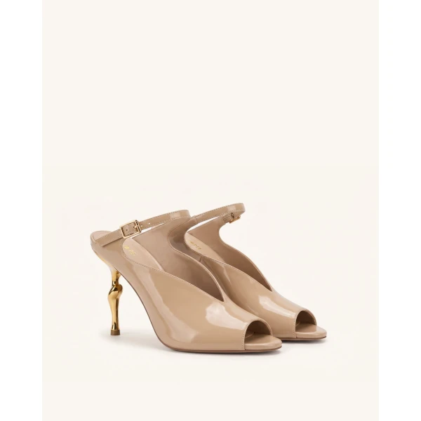 JW PEI Alivia Gold Metal Peep-Toe Heels in Khaki | Heels | Coveti