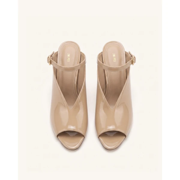 JW PEI Alivia Gold Metal Peep-Toe Heels in Khaki | Heels | Coveti