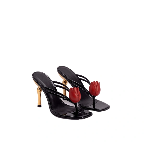 Amara 3D Tulip Heeled Sandals in Black
