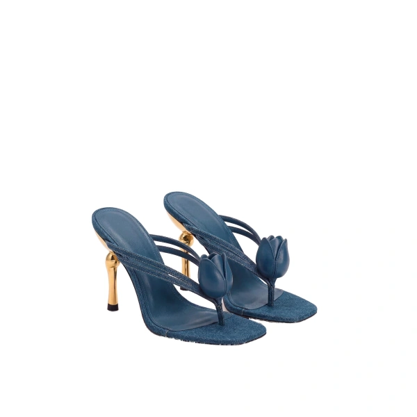 Amara 3D Tulip Heeled Sandals in Denim Blue