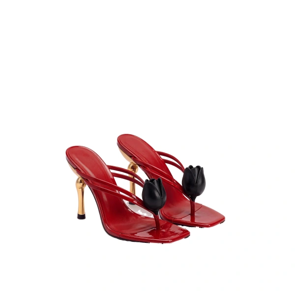 Amara 3D Tulip Heeled Sandals in Red