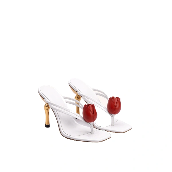 JW PEI Amara 3D Tulip Heeled Sandals in White | Sandals | Coveti