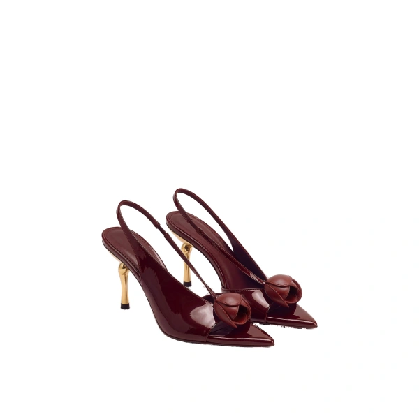 Amara 3D Tulip Slingback Heels in Burgundy