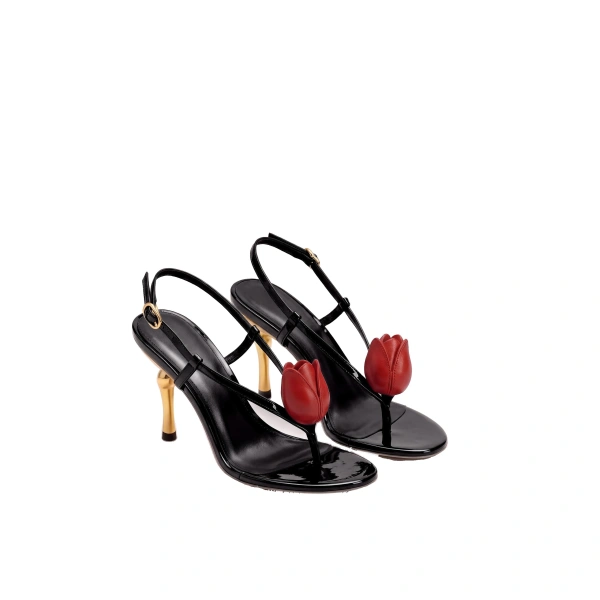 Amara 3D Tulip Toe-Post Heels in Black