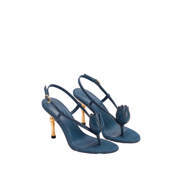 JW PEI Amara 3D Tulip Toe-Post Heels in Denim Blue | Heels | Coveti
